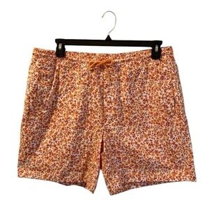 Birddogs Swim Trunks Sz 3XL Orange Floral Print Elastic Waist Lined Zip Pockets